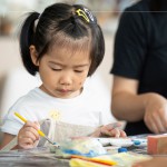 孩子們揮灑著創(chuàng)意，將捏製好的陶風(fēng)鈴物件塗滿色彩，小手上有著顏料的印記，期待燒製完成的這只創(chuàng)作品。