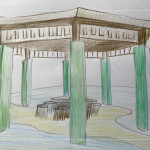 藝術(shù)家的手稿描繪八角亭的構(gòu)想，從結(jié)構(gòu)到色彩，逐步勾勒出空間未來(lái)的樣貌。