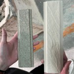 高溫窯烤就像一場火煉，使磚體產(chǎn)生結(jié)構(gòu)上的變化，讓磁磚的底蘊變得更加堅實與穩(wěn)固。（右邊為窯烤前，左邊為窯烤後）