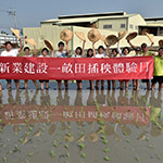 半晌片刻已完成一小區(qū)塊。就像畢業(yè)生高舉學(xué)士帽般，我們則是高舉斗笠象徵契作順利。